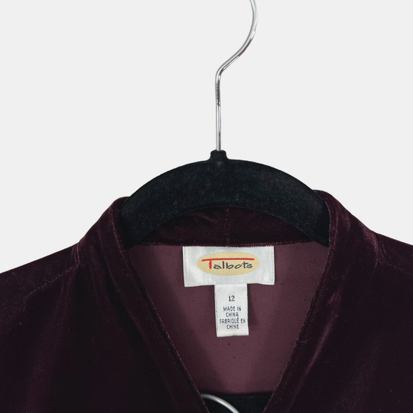 Talbots Womens Velour 2 Pcs Blazer and Long Skirt Button Up Burgundy Sz 12 - Picture 3 of 12